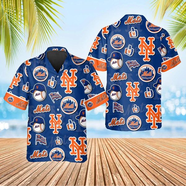 Pattern Logo New York Mets Hawaiian Shirt, MLB Hawaiian Shirt