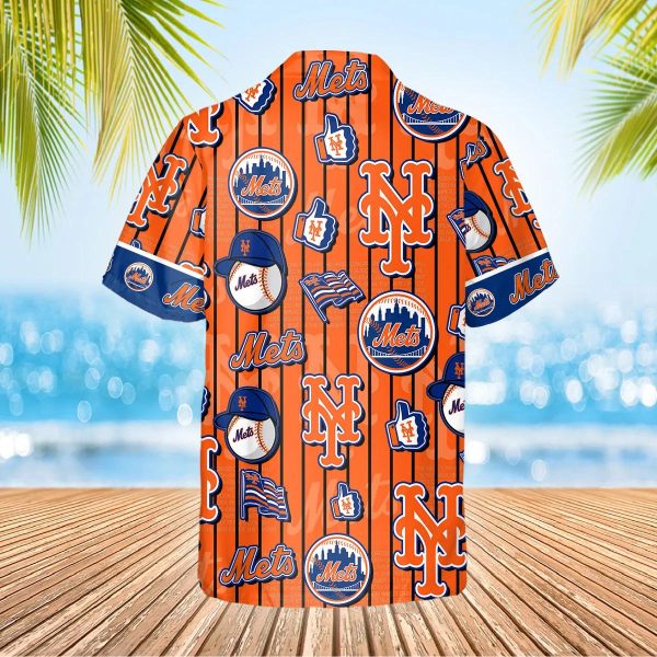 Pattern Logo New York Mets Hawaiian Shirt, New York Mets Aloha Shirt, MLB Hawaiian Shirt