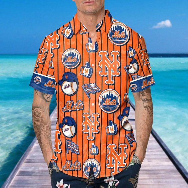 Pattern Logo New York Mets Hawaiian Shirt, New York Mets Aloha Shirt, MLB Hawaiian Shirt