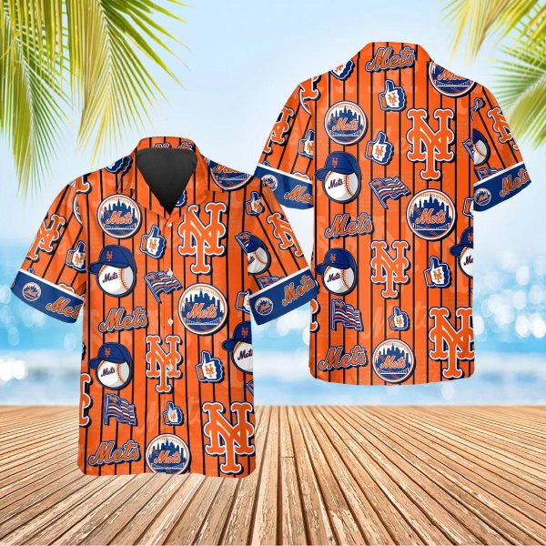 Pattern Logo New York Mets Hawaiian Shirt, New York Mets Aloha Shirt, MLB Hawaiian Shirt