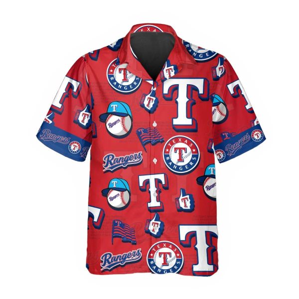 Pattern Logo Texas Rangers Hawaiian Shirt, MLB Hawaiian Shirt