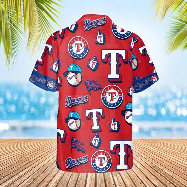 Pattern Logo Texas Rangers Hawaiian Shirt, MLB Hawaiian Shirt