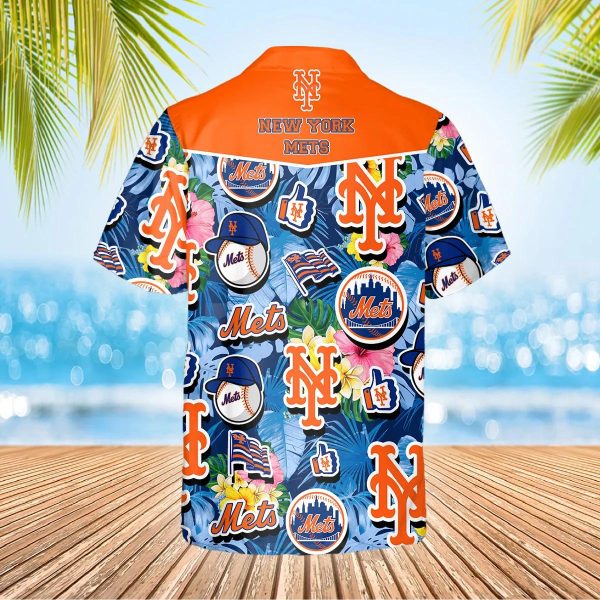 Pattern New York Mets Hawaiian Shirt, New York Mets Aloha Shirt, MLB Hawaiian Shirt