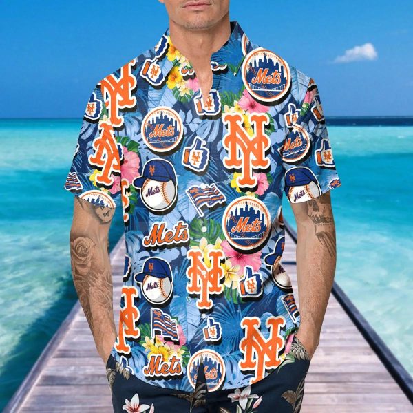 Pattern New York Mets Hawaiian Shirt, New York Mets Aloha Shirt, MLB Hawaiian Shirt