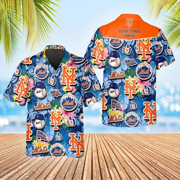 Pattern New York Mets Hawaiian Shirt, New York Mets Aloha Shirt, MLB Hawaiian Shirt