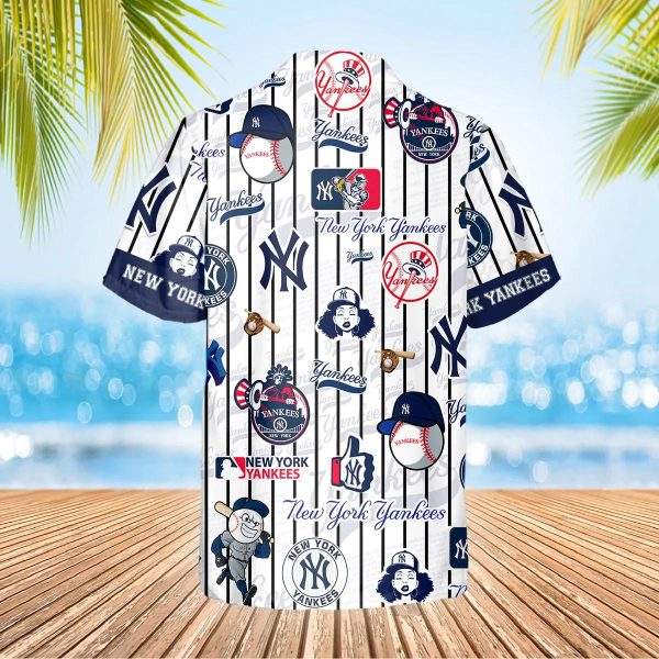 Pattern Logo NY Yankees Hawaiian Shirt, New York Yankees Hawaiian Shirt, MLB Hawaiian Shirt