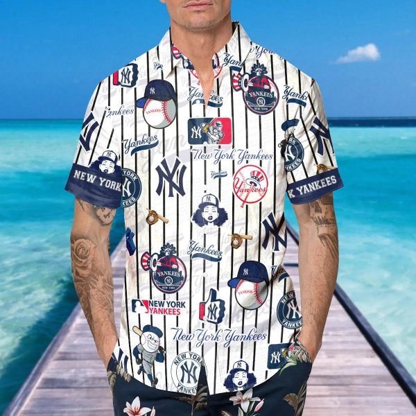 Pattern Logo NY Yankees Hawaiian Shirt, New York Yankees Hawaiian Shirt, MLB Hawaiian Shirt