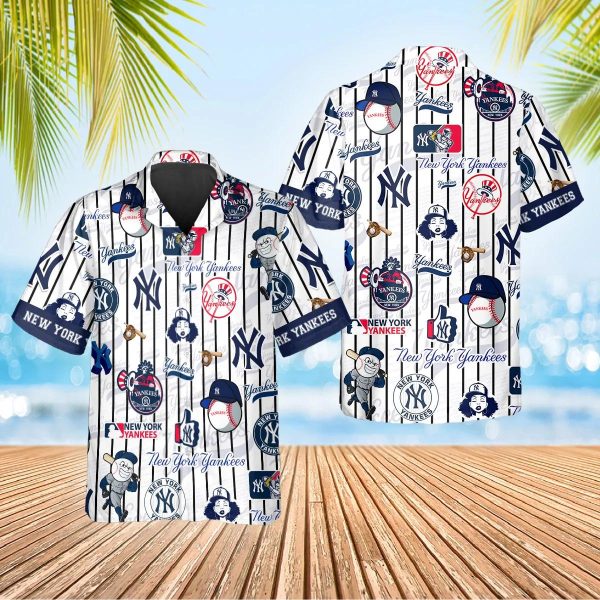 Pattern Logo NY Yankees Hawaiian Shirt, New York Yankees Hawaiian Shirt, MLB Hawaiian Shirt