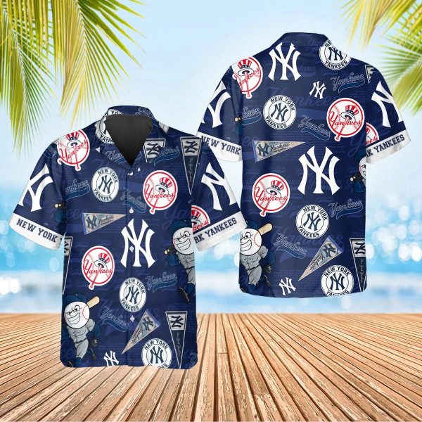 Pattern Logo New York Yankees Hawaiian Shirt, MLB Hawaiian Shirt