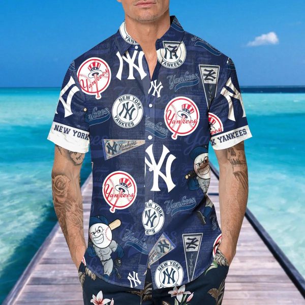 Pattern Logo New York Yankees Hawaiian Shirt, MLB Hawaiian Shirt