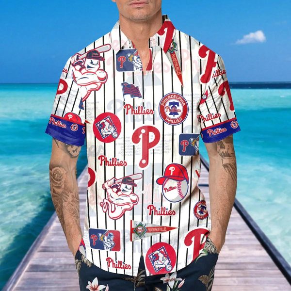 Pattern Logo Phillies Hawaiian Shirt, Philadelphia Phillies Hawaiian Shirt, MLB Hawaiian Shirt