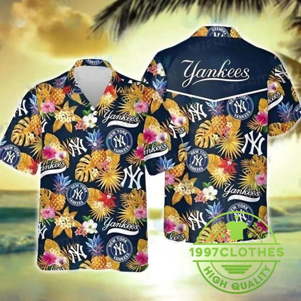 MLB New York Yankees-Hawaiian Shirt Tropical Flower Pattern Trendy Summer Gift, MLB Hawaiian Shirt