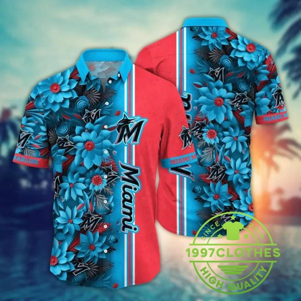 Miami Marlins MLB Flower Aloha Hawaiian Shirt 3, MLB Hawaiian Shirt