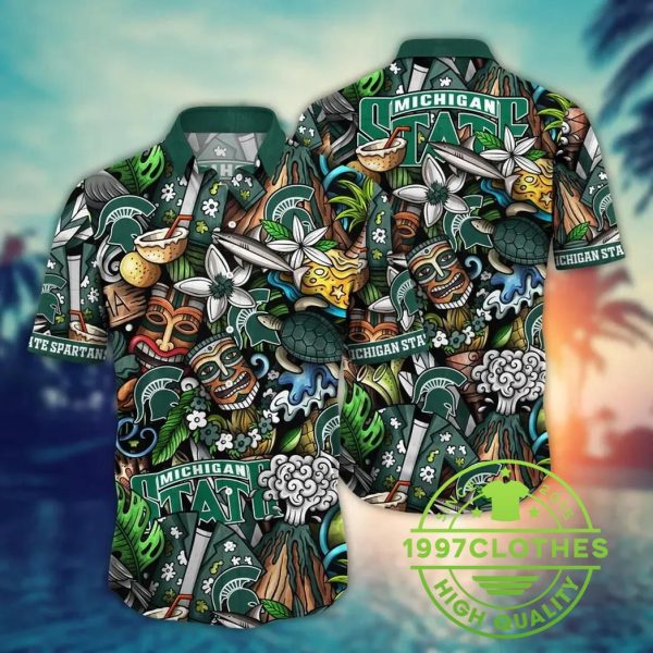 Michigan State Spartans NCAA Flower Aloha Hawaiian Shirt 2, Michigan State Spartans Hawaiian Shirt