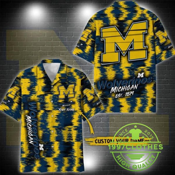 Michigan Wolverines Aloha Hawaiian Shirt Custom Your Name, Michigan Wolverines Hawaiian Shirt