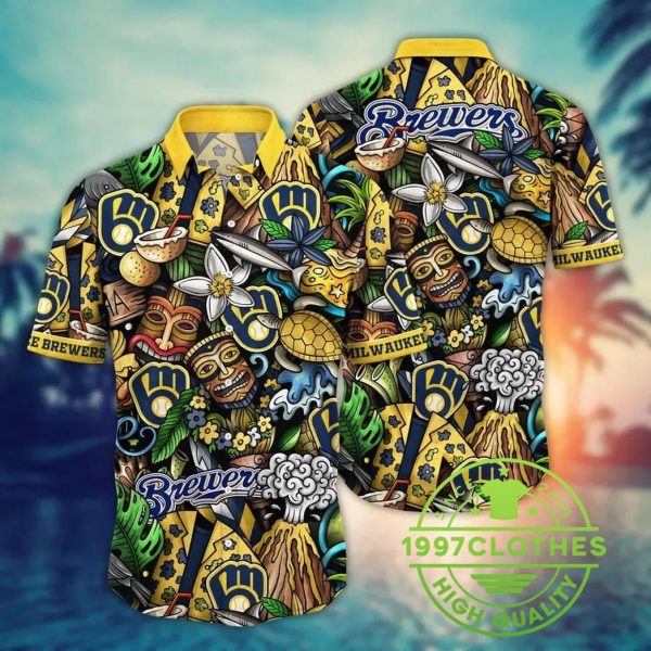 Milwaukee Brewers MLB Flower Aloha Hawaiian Shirt 1, MLB Hawaiian Shirt