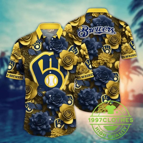 Milwaukee Brewers MLB Flower Aloha Hawaiian Shirt 13,MLB Hawaiian Shirt