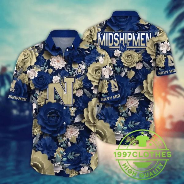 Navy Midshipmen NCAA Flower Aloha Hawaiian Shirt, Navy Midshipmen Hawaiian Shirt