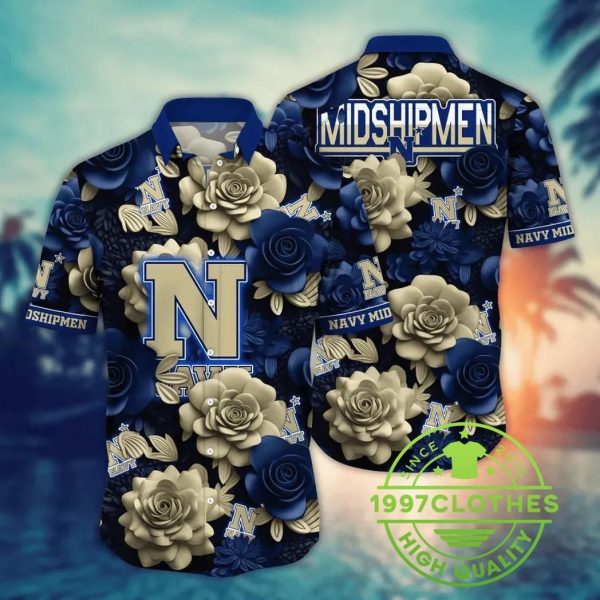 Navy Midshipmen NCAA Flower Aloha Hawaiian Shirt 4, Navy Midshipmen Hawaiian Shirt