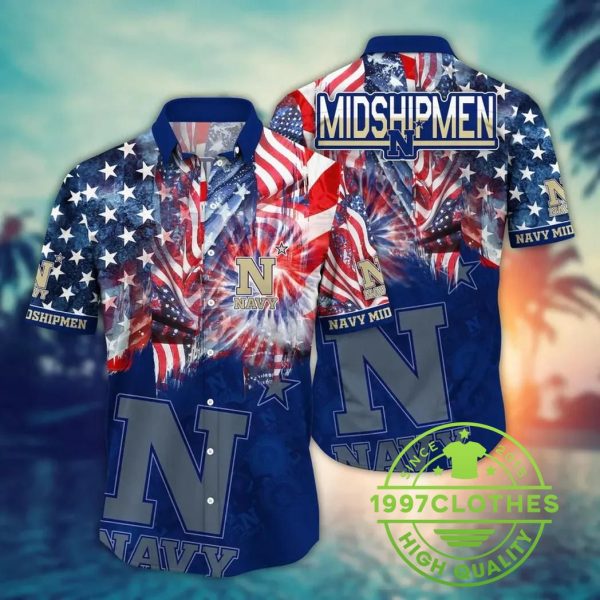 Navy Midshipmen NCAA Flower Aloha Hawaiian Shirt 9, Navy Midshipmen Hawaiian Shirt