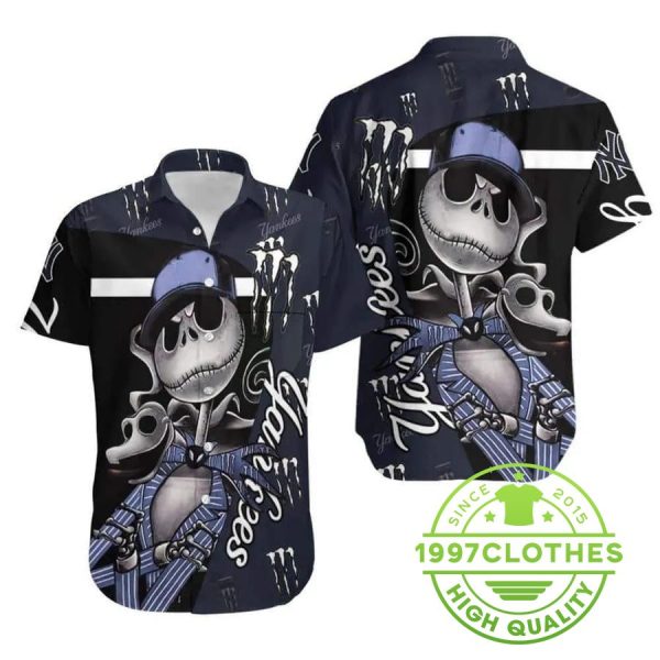 New York Yankees Hawaiian Shirt Monster Energy Logo Jack Skellington, MLB Hawaiian Shirt