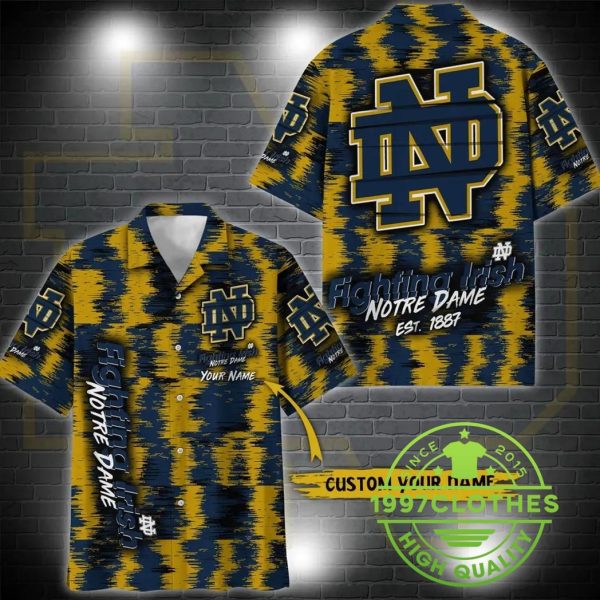 Notre Dame Fighting Irish Aloha Hawaiian Shirt Custom Your Name, Notre Dame Fighting Irish Hawaiian Shirt