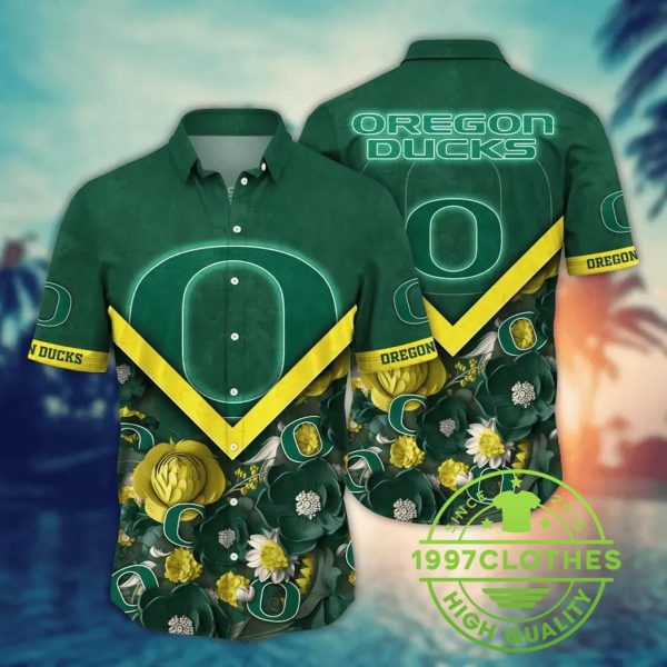 Oregon Ducks NCAA Flower Aloha Hawaiian Shirt, Oregon Ducks Hawaiian Shirt