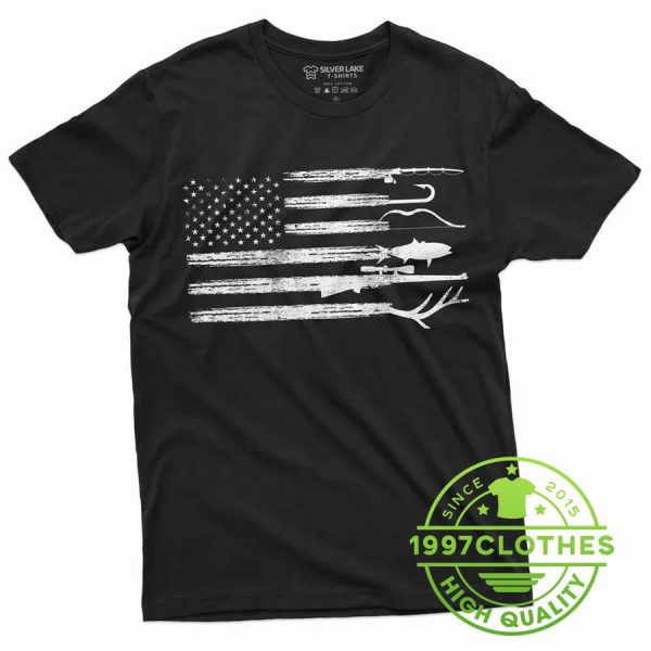 Hunting And Fishing American Flag Shirt, Funny Fishing Shirt, Fishing Shirt