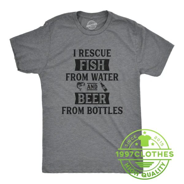 Mens Beer Fishing Shirt, Rescue Fish, Beer From Bottle, Funny Fishing Shirt, Fishing Shirt