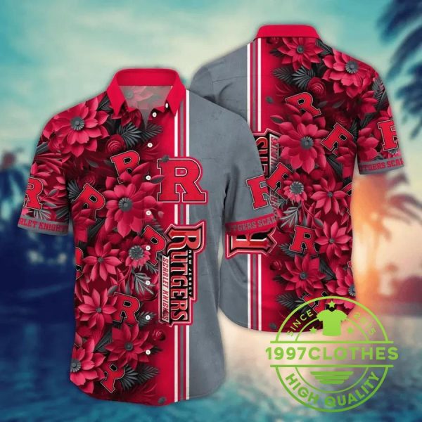 Rutgers Scarlet Knights NCAA Flower Aloha Hawaiian Shirt 1, Rutgers Scarlet Knights Hawaiian Shirt