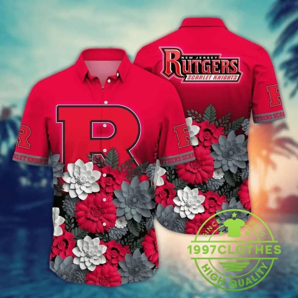 Rutgers Scarlet Knights NCAA Flower Aloha Hawaiian Shirt 10, Rutgers Scarlet Knights Hawaiian Shirt