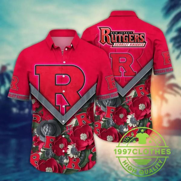 Rutgers Scarlet Knights NCAA Flower Aloha Hawaiian Shirt, Rutgers Scarlet Knights Hawaiian Shirt