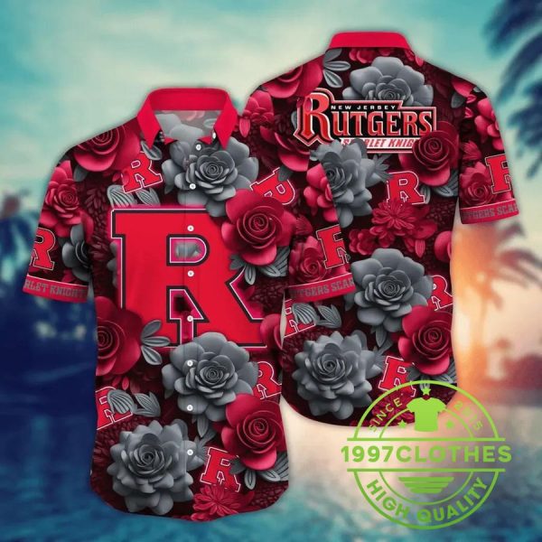 Rutgers Scarlet Knights NCAA Flower Aloha Hawaiian Shirt 4, Rutgers Scarlet Knights Hawaiian Shirt