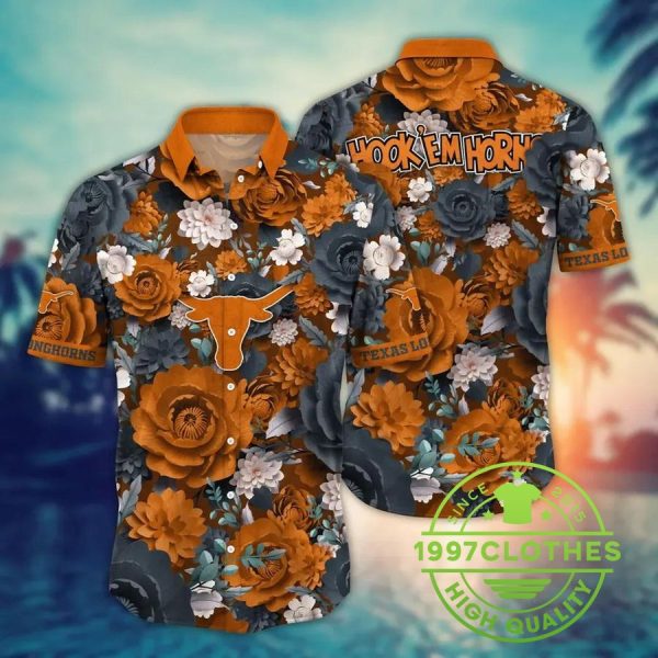 Texas Longhorns NCAA Flower Aloha Hawaiian Shirt, Texas Longhorns Hawaiian Shirt