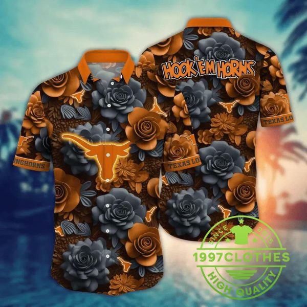 Texas Longhorns NCAA Flower Aloha Hawaiian Shirt 4, Texas Longhorns Hawaiian Shirt