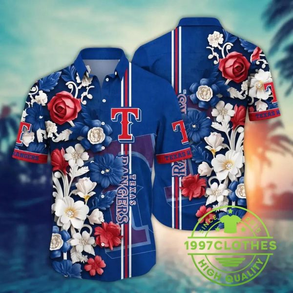 Texas Rangers MLB Flower Aloha Hawaiian Shirt 13, MLB Hawaiian Shirt