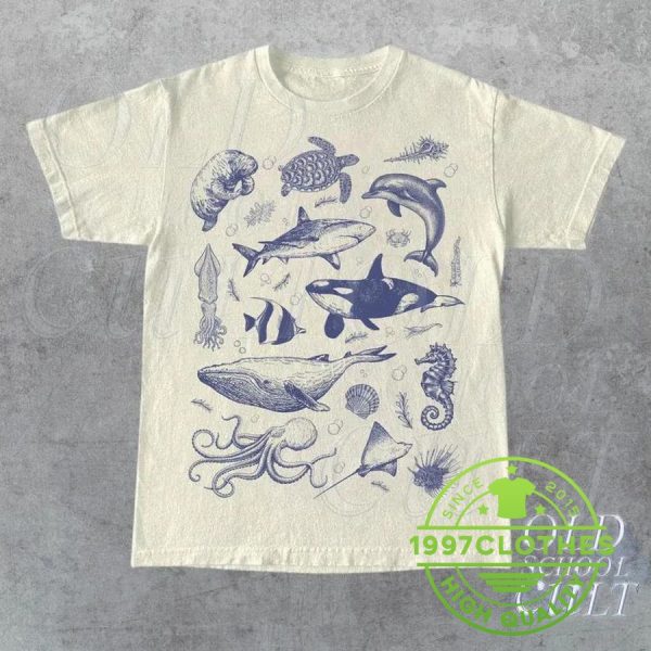 Vintage 90s Tattoo Sea Animal T-shirt, Funny Fishing Shirt, Fishing Shirt