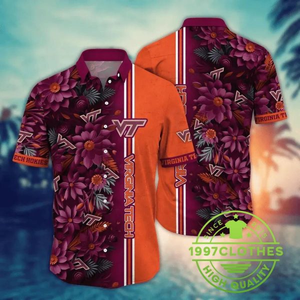 Virginia Tech Hokies NCAA Flower Aloha Hawaiian Shirt 1, Virginia Tech Hokies Hawaiian Shirt