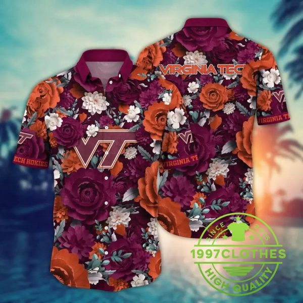 Virginia Tech Hokies NCAA Flower Aloha Hawaiian Shirt, Virginia Tech Hokies Hawaiian Shirt