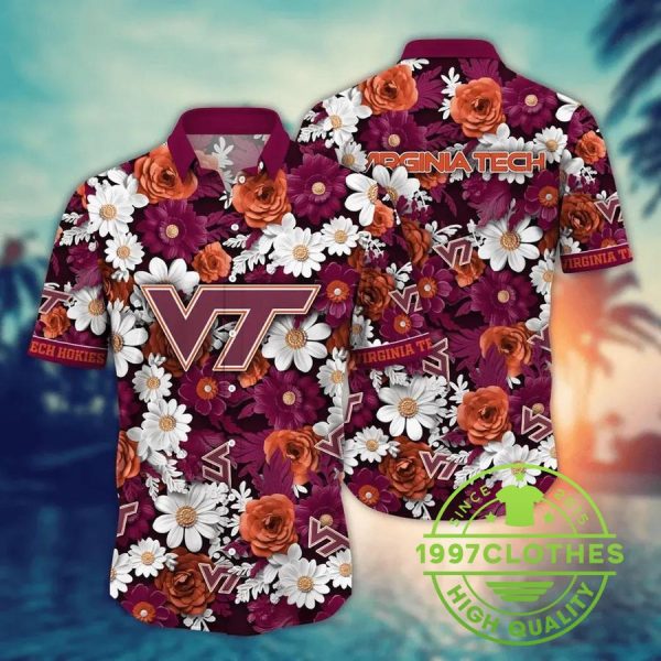 Virginia Tech Hokies NCAA Flower Aloha Hawaiian Shirt 3, Virginia Tech Hokies Hawaiian Shirt