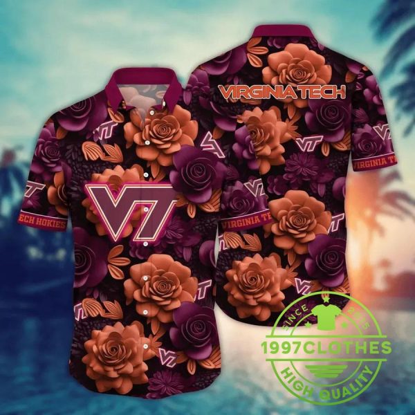 Virginia Tech Hokies NCAA Flower Aloha Hawaiian Shirt 4, Virginia Tech Hokies Hawaiian Shirt