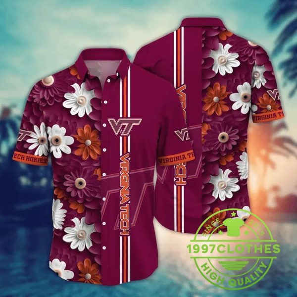 Virginia Tech Hokies Style Hot Trending Summer NCAA Flower Aloha Hawaiian Shirt, Virginia Tech Hokies Hawaiian Shirt