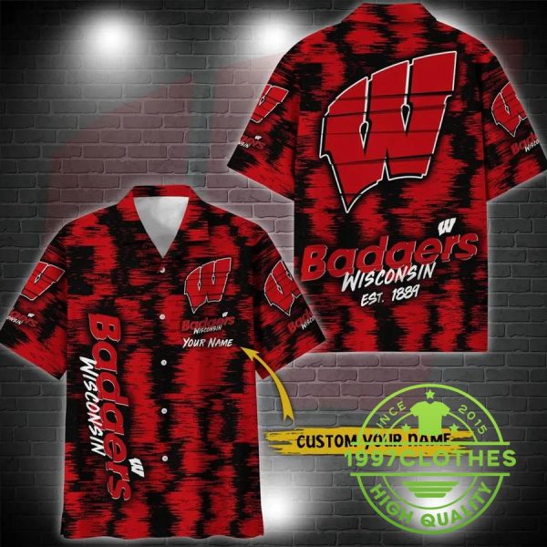 Wisconsin Badgers Aloha Hawaiian Shirt Custom Your Name, Wisconsin Badgers Hawaiian Shirt