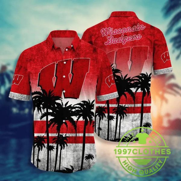 Wisconsin Badgers Aloha Hawaiian Shirt, Style Hot Trending Summer, Wisconsin Badgers Hawaiian Shirt