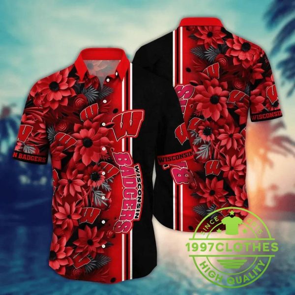 Wisconsin Badgers NCAA Flower Aloha Hawaiian Shirt 1, Wisconsin Badgers Hawaiian Shirt