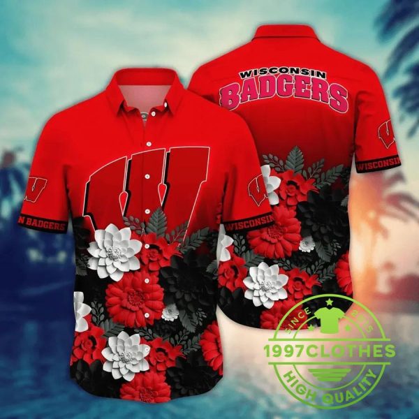 Wisconsin Badgers NCAA Flower Aloha Hawaiian Shirt 10, Wisconsin Badgers Hawaiian Shirt