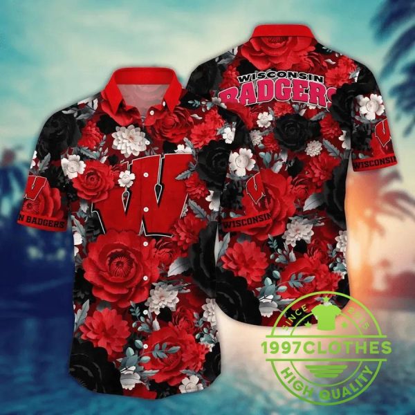 Wisconsin Badgers NCAA Flower Aloha Hawaiian Shirt, Wisconsin Badgers Hawaiian Shirt