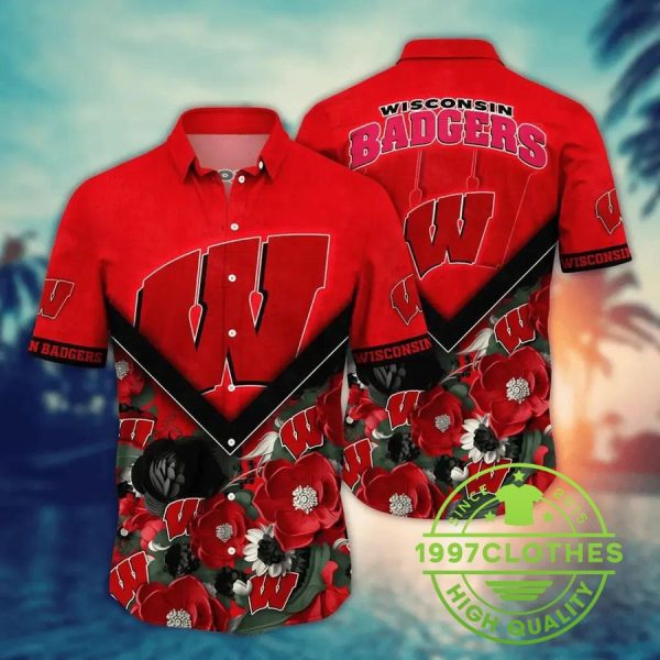 Wisconsin Badgers NCAA Flower Aloha Hawaiian Shirt 2, Wisconsin Badgers Hawaiian Shirt