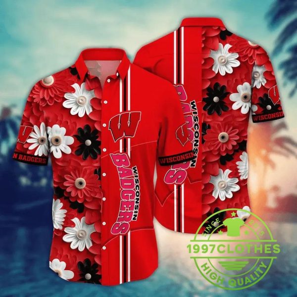 Wisconsin Badgers Style Hot Trending Summer NCAA Flower Aloha Hawaiian Shirt, Wisconsin Badgers Hawaiian Shirt