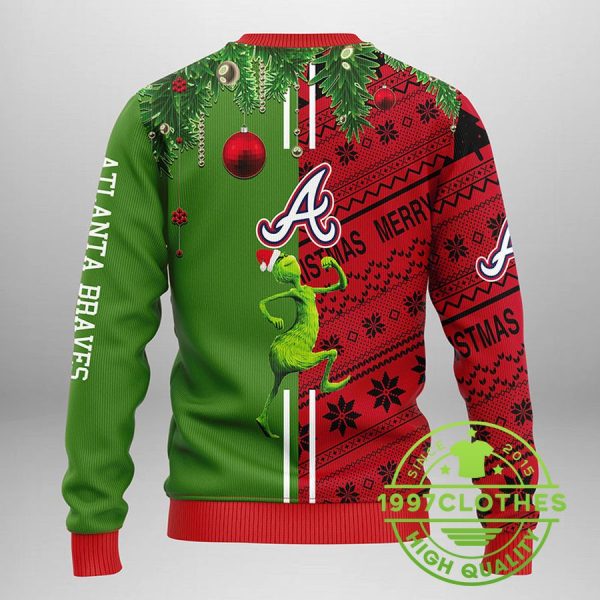 Atlanta Braves Grinch & Scooby-doo Ugly Christmas Sweater, Atlanta Braves Ugly Sweater, MLB Christmas Sweater